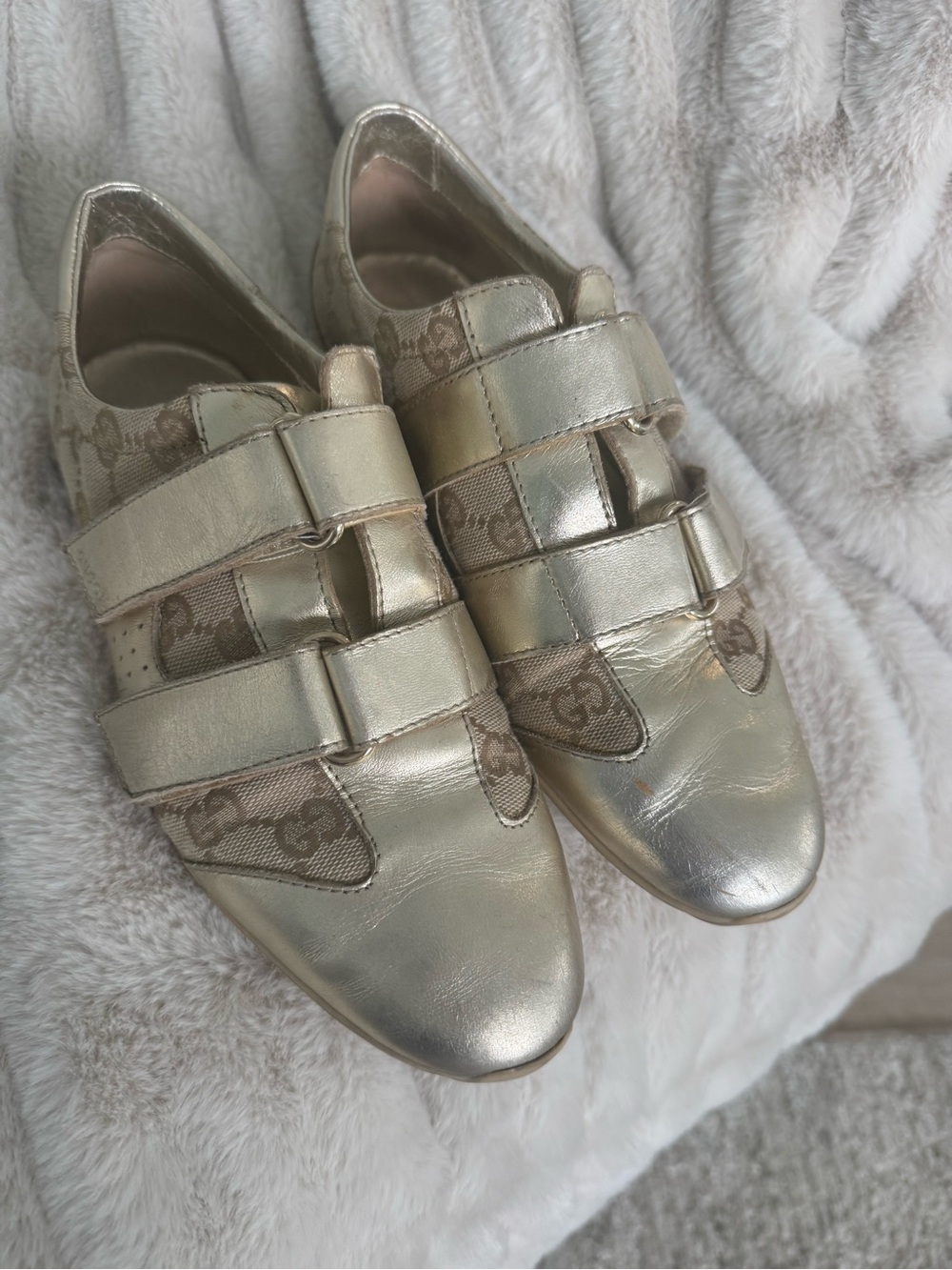 Gucci Metallic Gold Triple-Strap Sneakers